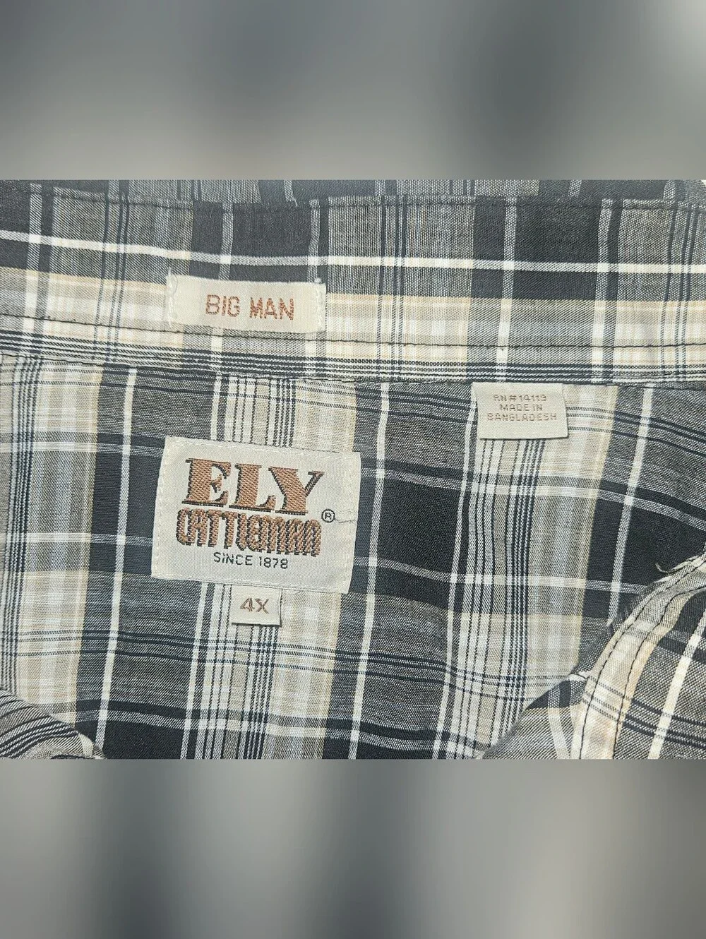 Ely Cattleman Shirt Mens 4XL Plaid Short Sleeve Pearl Snap Button Up Vintage